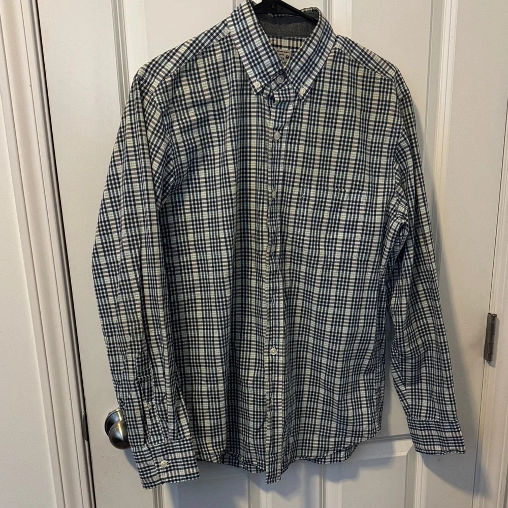 J. Crew Tailored Cut Blue and White Plaid Button-Down Shirt